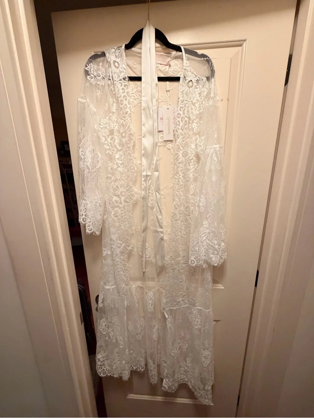 Sheer Lace Tie-Waist Robe in White